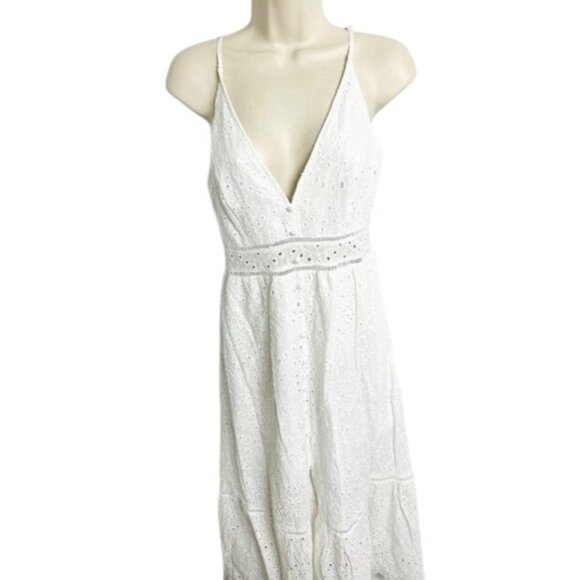 Simplee Cotton Sleeveless Resort Eyelet Lace V-Neck, Adj. Straps Midi Dress  XL - Picture 2 of 8